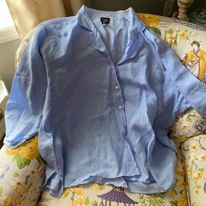 Lovely Eileen Fisher Woman Irish Linen Blue Blouse